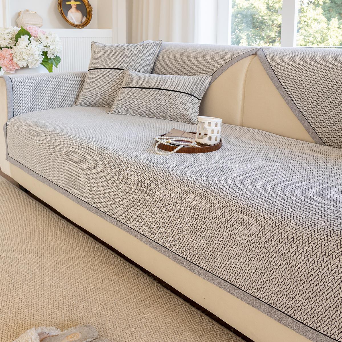 Nordic Style  French New All Season Anti-Slip Creamy Aesthetic Solid Color Sofa Cushion Cover Non-Slip Bottom 70x70cm 1pc
