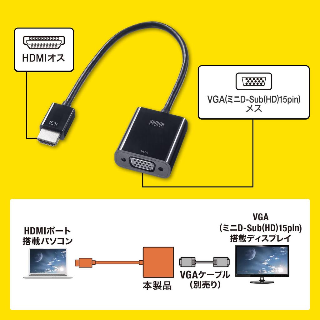 Sanwa Supply HDMI to VGA Adapter A Male to VGA (HDMI Female) AD-HD24VGA
