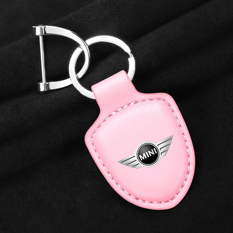 Leather Car Keychain Shield Style Key Holder Pendant for Mini Cooper JCW R50 R52 R53 R55 R56 F54 F55 F56 F60 CLUBMAN COUNTRYMAN