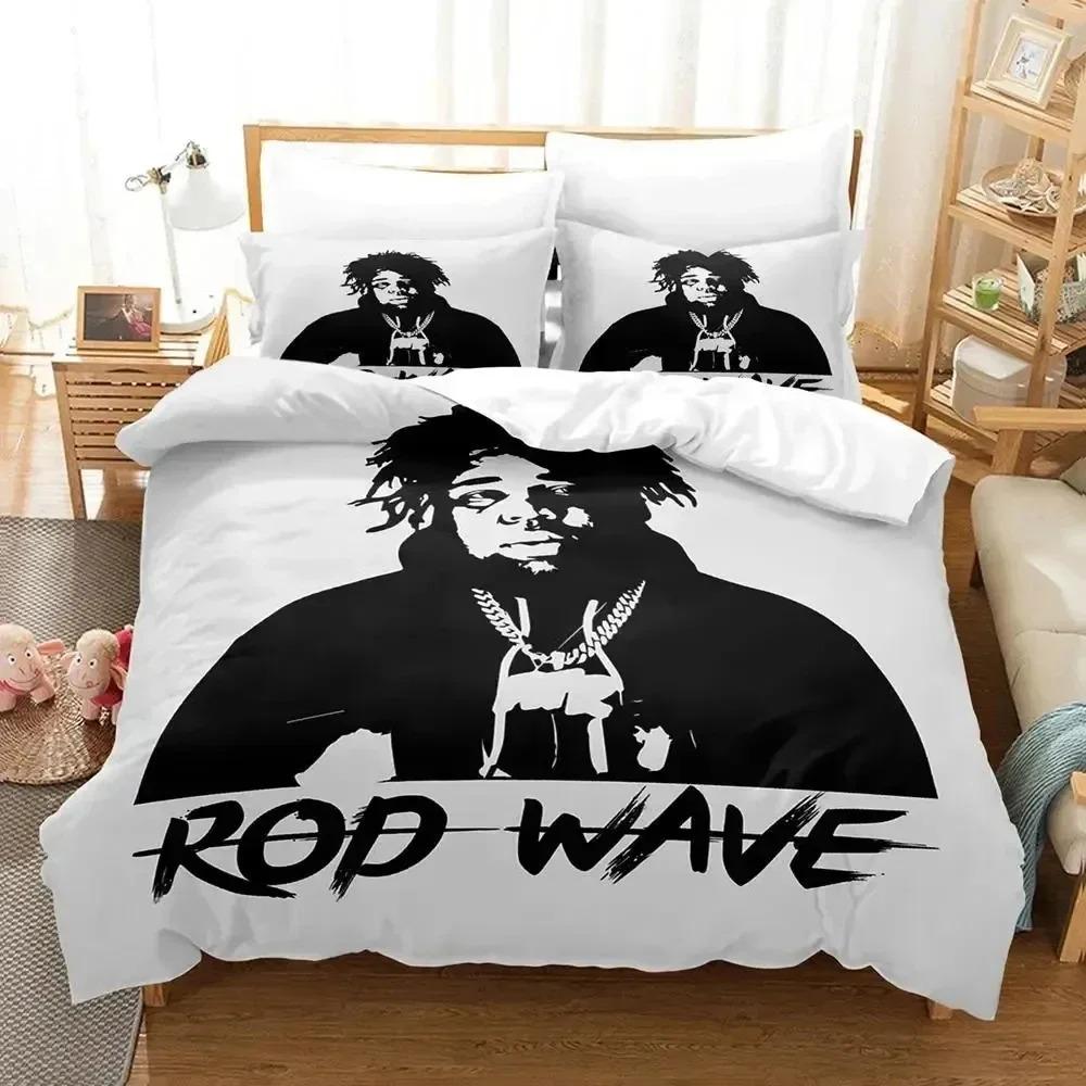 Set Biancheria da Letto Rapper Rod Wave Stampa 3D Copripiumino Set Letto Coperta Federa Piumone King Queen Size per Ragazzi Adulti