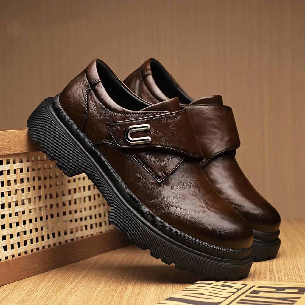Velcro men's leather shoes spring British platform casual derby shoes men's formal marriage low-top Martin boots men