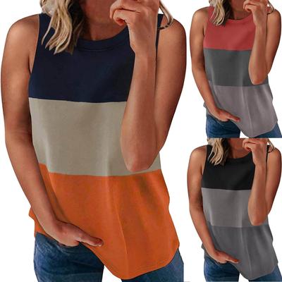 Women's Casual Color Splicing Sleeveless Round Neck Pullover Slim Tank Tops