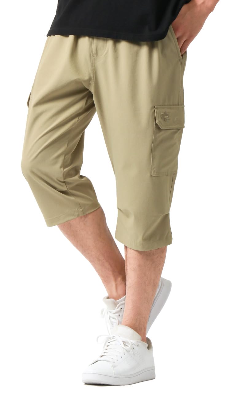 

Logo Spark Men s Summer Cargo Pants, 3/4 Length, Water-Repellent, Stretch, Cropped, Easy-Duty Pants, Beige, Size M