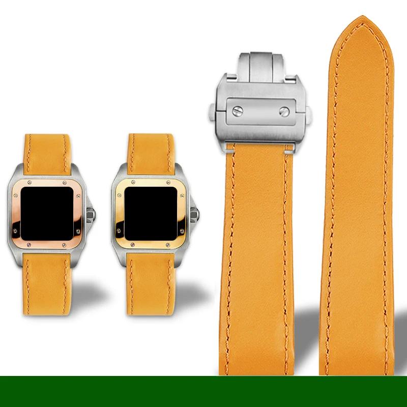 

Genuine Lea/ther Watch Strap for Cartier Sandoz Men s Santos100 Santos Series Watchband 20mm 23mm Folding buckle Cowhide strap 20mm