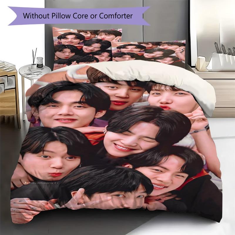 K‑pop Boy Group 3 Pieces Duvet Cover Set, Cute Group Selfie Print Bedding Set, Soft Bedroom Home Textile Without Pillow Core For Kpop Fans