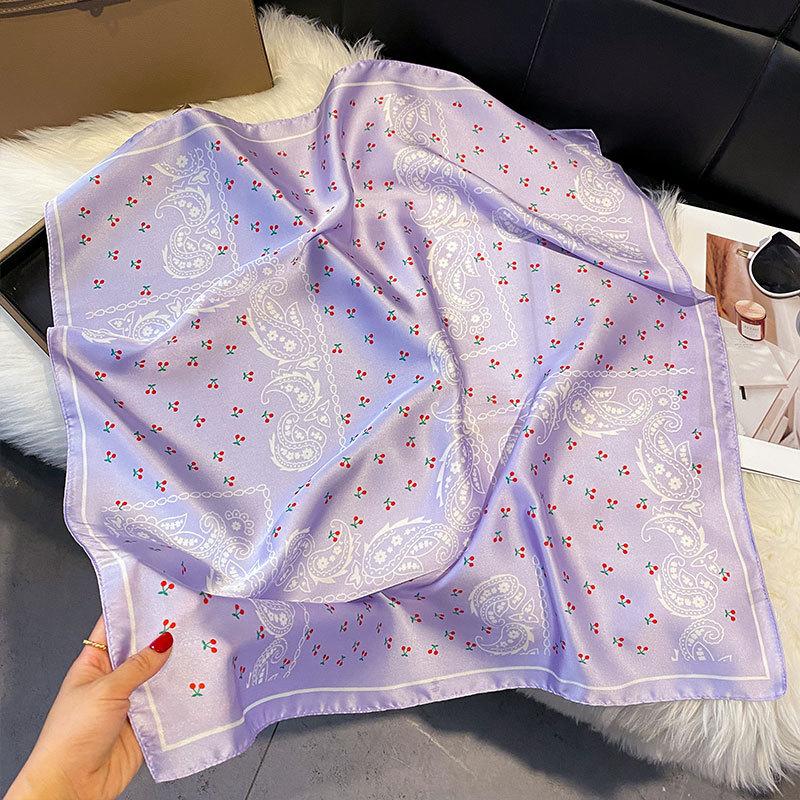 Luxury   Floral Print Square Silk Scarf For Women Hijab Hair Bands 70Cm Neckerchief Female Satin Shawl Ribbon Headband