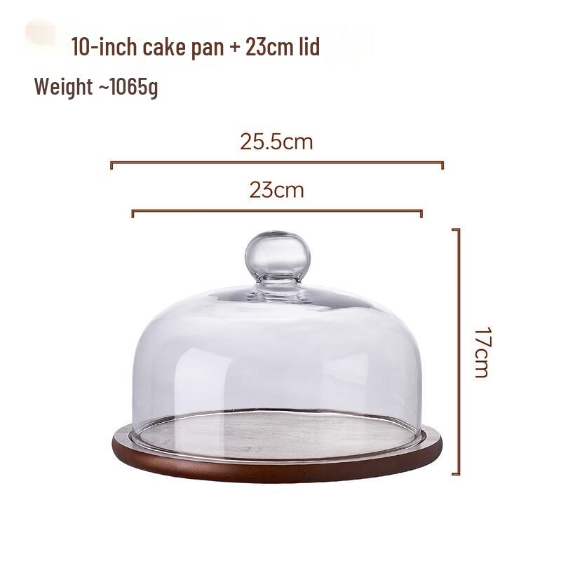 ZISIZ Bamboo Cake Display Stand with Glass Cover