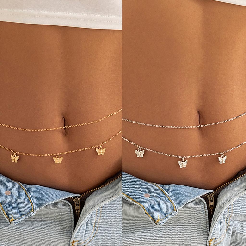 Classic Retro Cute Butterfly Waist Belly Chain for Women Summer Beach Sexy Simple Body Chain Vacation Zircon Accessories Gift