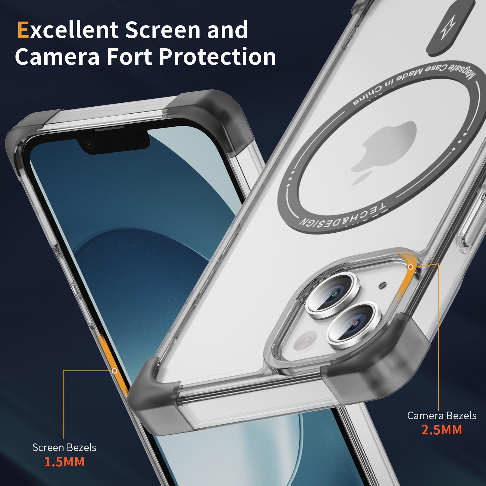 

YSM Reinforced Corners Series for iPhone 13 6.1 inch Case Compatible with MagSafe Clear Big Rear Lens Hole Cover Transparent Black