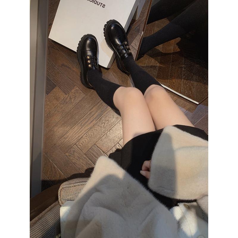 Grape mother studiolee Hepburn style retro platform shoes thick heel embroidered loafer small leather shoes women's spring and autumn