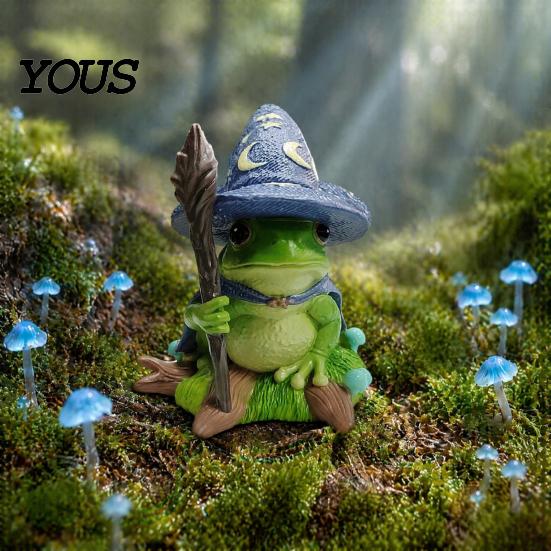 Creative Halloween Tabletop Accessory Witch Frog Ornaments, Resin Magic Wizard Figurine, Micro-landscape Miniature Cute Fantasy Mini Statue