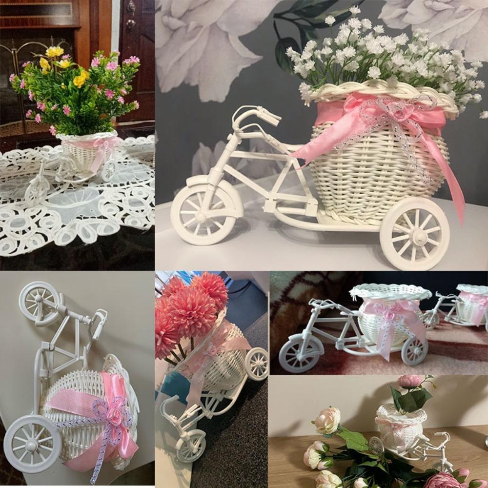 Bicycle Decorative Flower Basket Plastic White Tricycle Bike Design Flower Basket Storage Party Decoration Pots