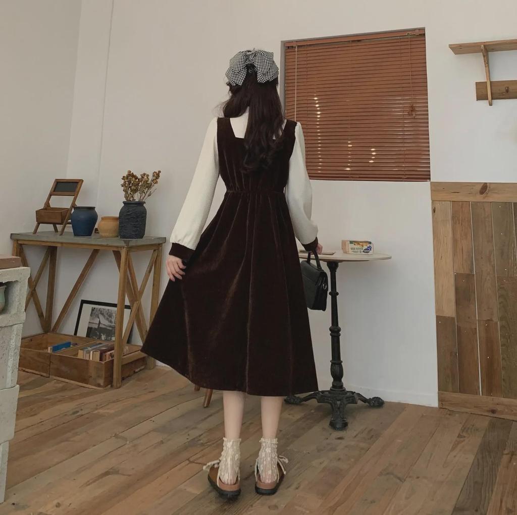 [Hochelastischer Cord] Französisches Retro-Mantelkleid mit Rüschen