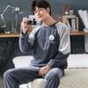 Autumn and Winter 2-Piece Set of Men's Coral Fleece Pajamas Long-Sleeved Long Trousers Boys Winter Thickened and Padded Men's