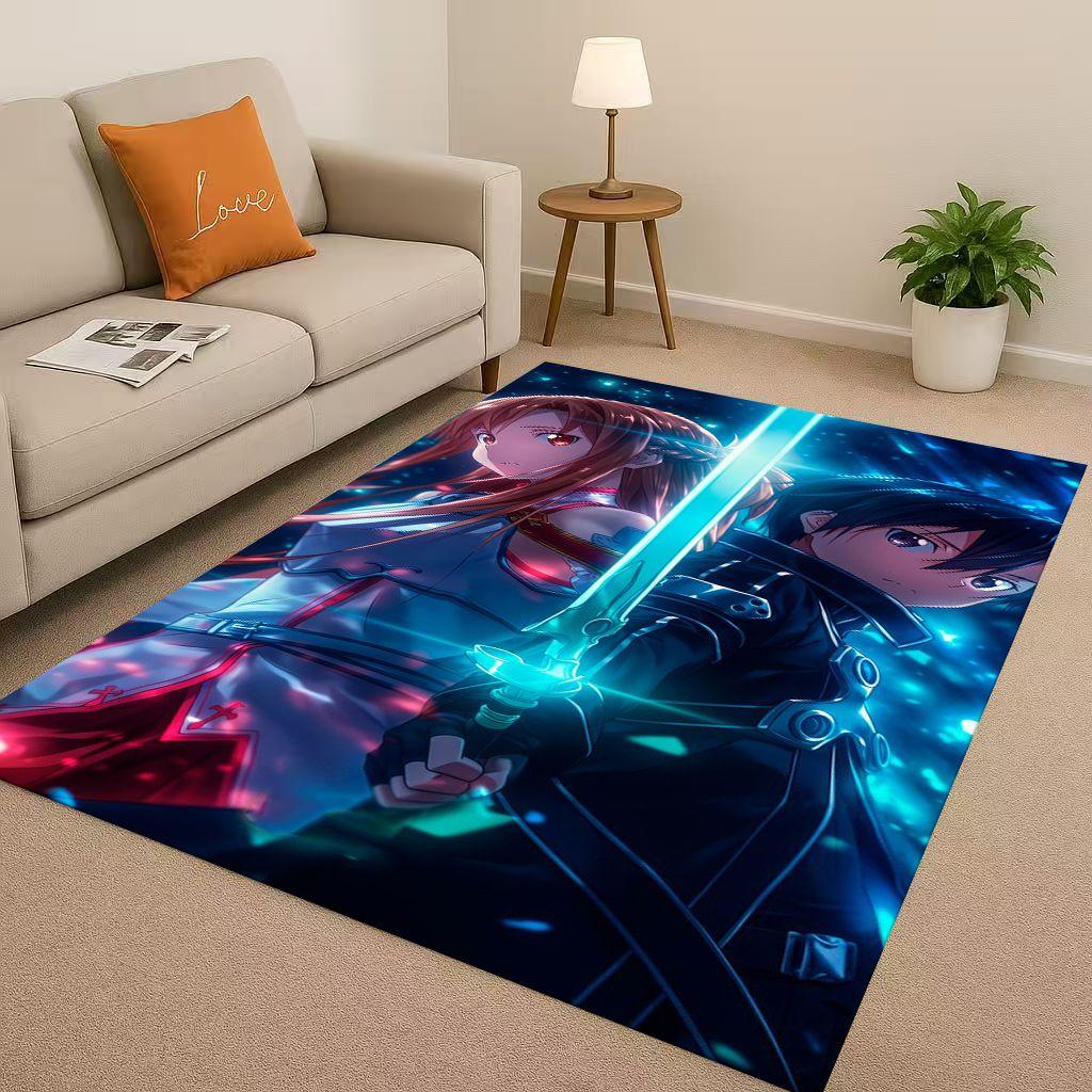 3D Sword Art Online SAO Cartoon Kirito Yuuki Asuna Living Room Non-Slip Area Rug Soft Carpet for Bedroom Sofa,Home Decor Doormat