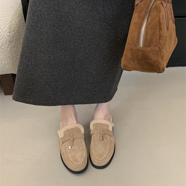 2025 autumn and winter new bag head thick heel fluffy shoes women wear warm and plush comfortable versatile slippers