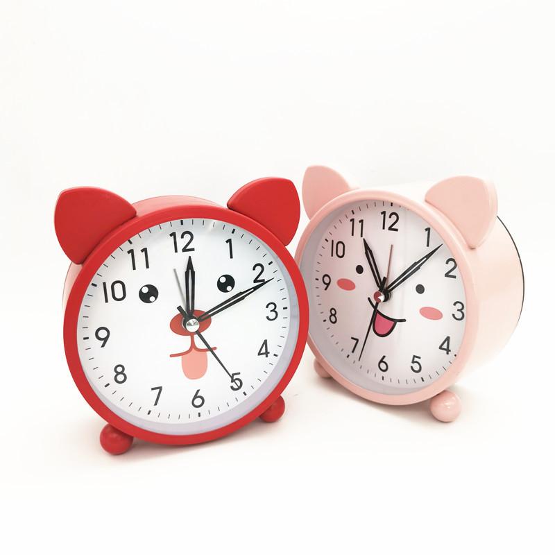 Bear Short Eared Clock Cartoon Clock Face Children's Alarm Clock   Metal Table Clock Student Clock Silent Night Light