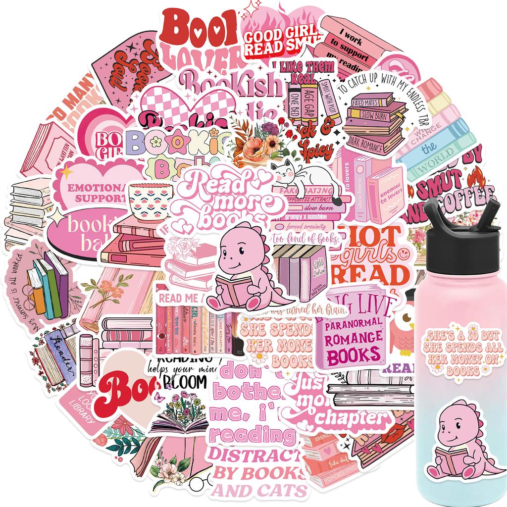 50Pcs Pink Bookish Stickers Diy Diary Laptop Luggage Skateboard Graffiti Decals Fun Children’S Classic Toys