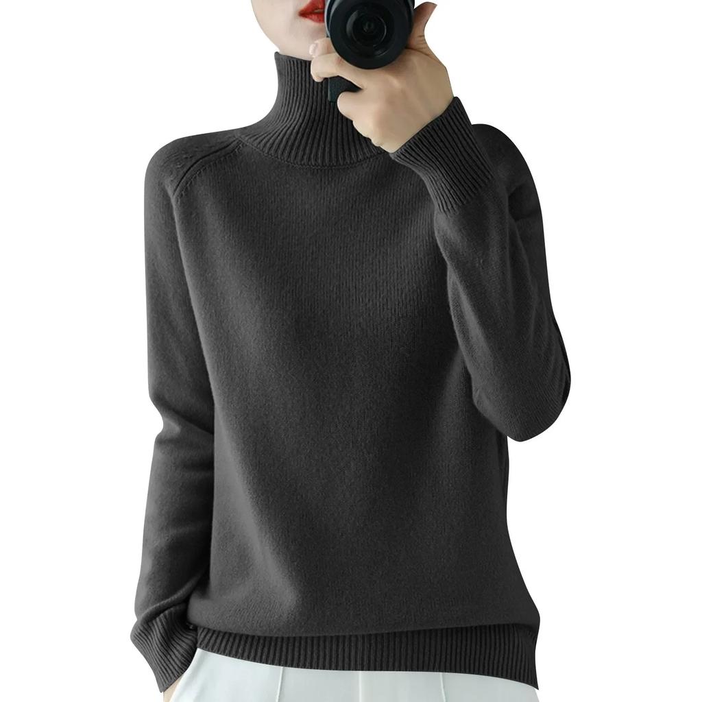 2025 Autumn Winter Women Pullover Long Sleeved Knitted Sweater Standing Collar Autumn Winter Top Sweater Women Sweaters