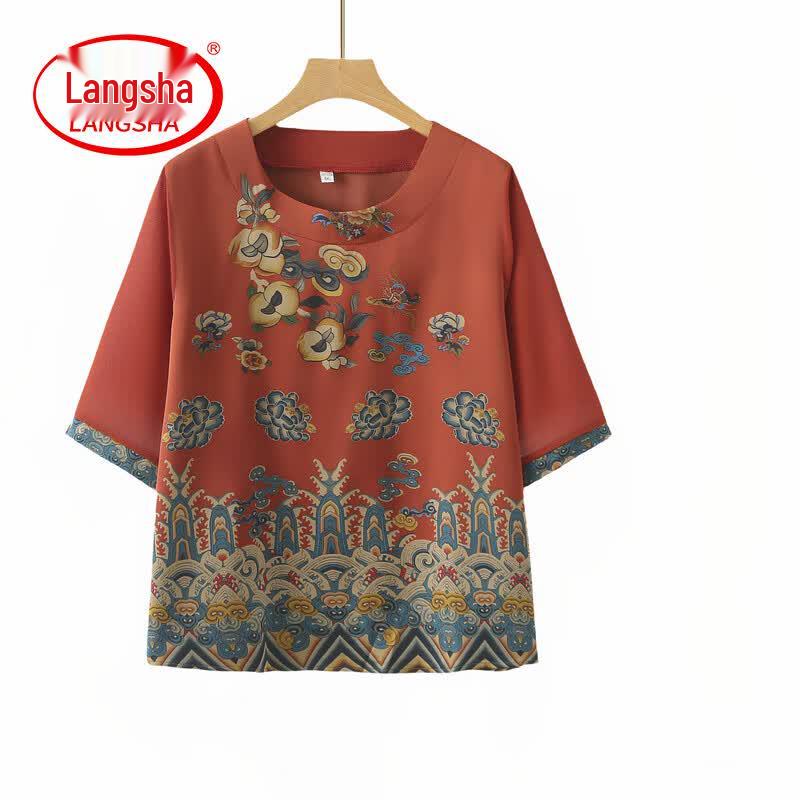 Langsha Plus Size Loose Fit T-Shirt for Elderly Women 4XL оранжевый
