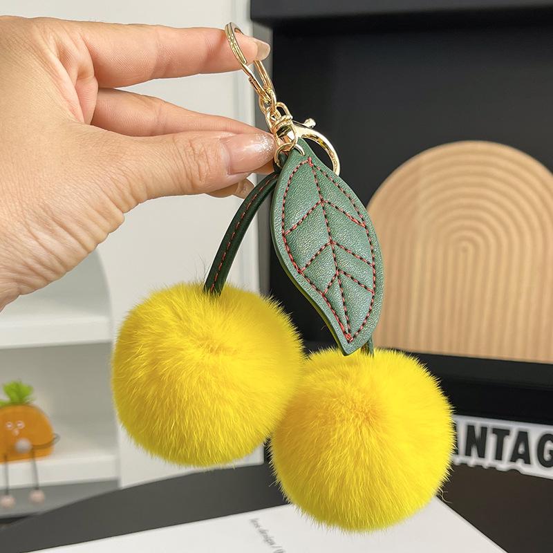 

Imitation Fur Single Leaf Cherry Plush Pendant Fashionable Car Wholesale Keychain Internet Celebrity Cute Bag Pendant Decorati
