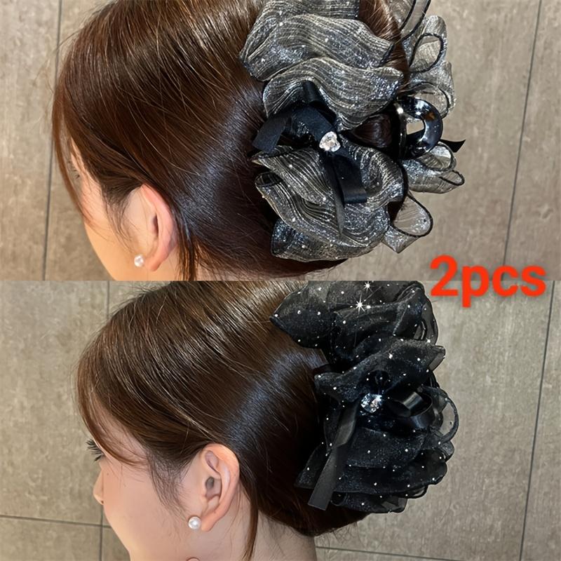 

2pcs large bohemian retro butterfly hair clips with heart rhinestone & mesh. Elegant for braids, buns, weddings & daily wear. 2pcs