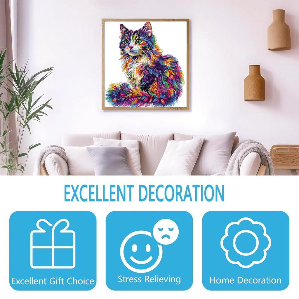 Colored Cat Wooden Puzzle, Uniquely Irregular Animal Shaped Wooden Toys, Creative Handmade Decorations, Holiday Gifts Home Decor