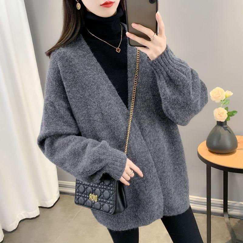 

Женский осенний кардиган свитер из плотного трикотажа в корейском стиле 2XL серый