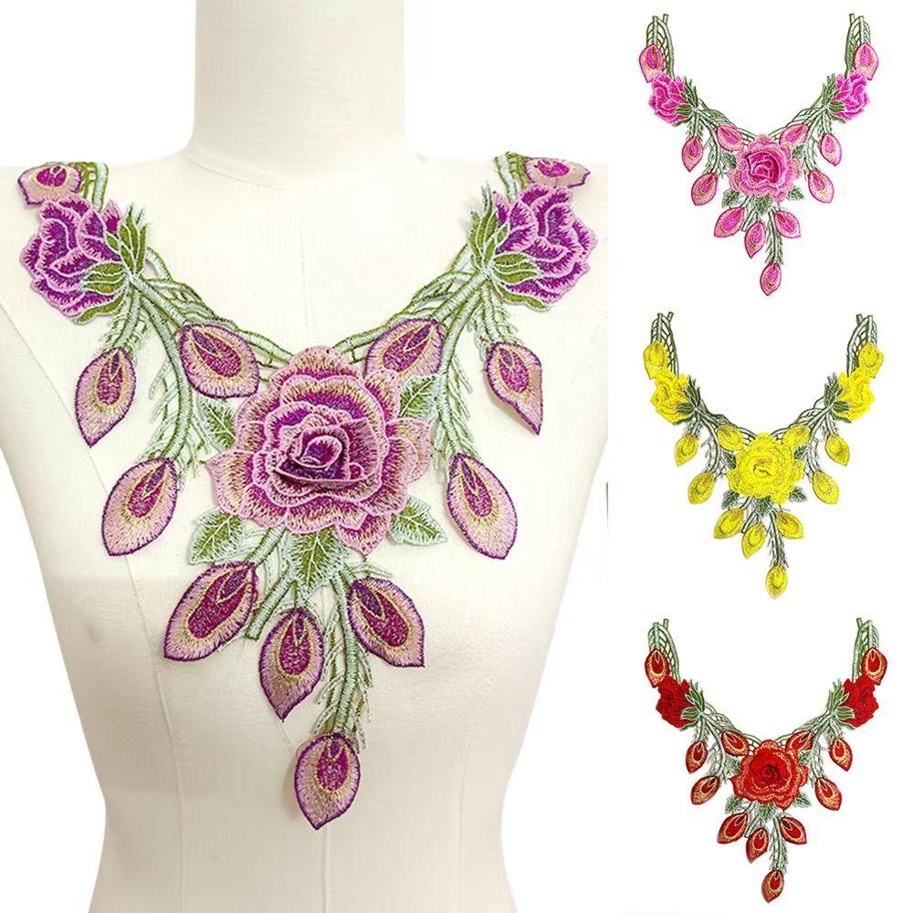 24cm X 34cm Rose Flower Patch 3D Flower Floral Patches Lace Collar Applique  Wedding Decoration DIY