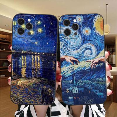 Vincent Van Gogh Sternennacht Blume Telefon Fall Für iPhone 13 12 11 Pro Max Mini X XR XS 8 7 6S Plus Mona Lisa David Soft Cover