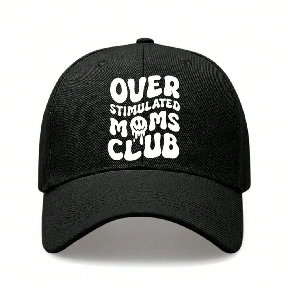 [Casual Baseball Cap] Women s Printed Baseball Hat,  OVER STIMULATED MOMS CLUB  Slogan, Adjustable Brim, Soft Light Hat for Daily Use & Mom Gift чёрный