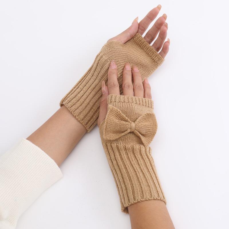Botvotee Bow Arm Warmers Y2k Accessories Sleeves for Women Burgundy Sleeves Warm Winter Knit Soft Arm Guard Fingerless Gloves