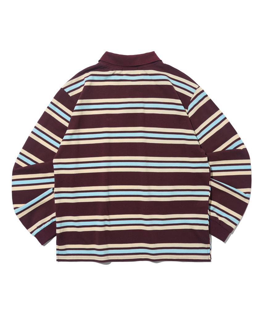 TAILOR STUDIO Multi-Stripe Collared T-Shirt (Wine)