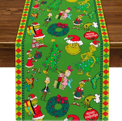 183x33cm Niedliche Weihnachten Bedruckte Tischdecke, Tischläufer, Leinen Ölbeständige Tischmatte