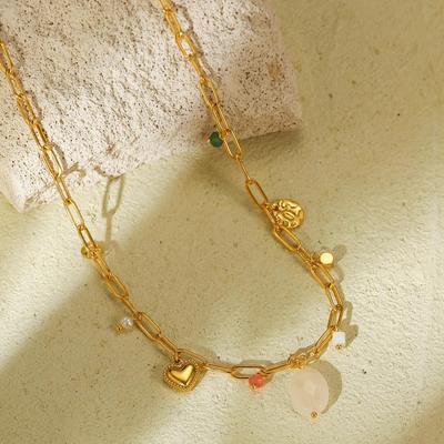 Luxusní evropsko-americký náhrdelník z přírodního kamene a perel z nerezové oceli s vysoce kvalitním přívěskem z titanové oceli