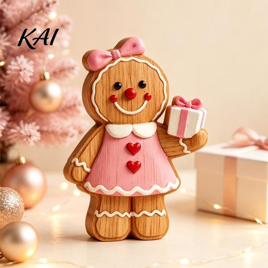 Wooden Gingerbread Man Ornaments Christmas Ornament, Hand Painted Vintage Tabletop Gift for Friends And Family Figurine, Rustic Holiday Decor