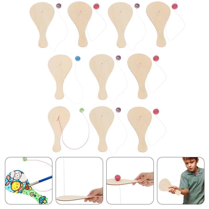 Racket Handmade Party Favor Toys Wood Paddle Ball Wooden Beach Kid Unfinished Classic Paddleball Game