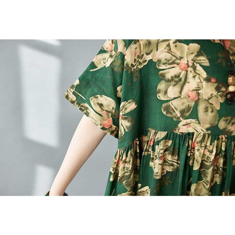 Simple Bohemian Print Dress Short Sleeve Round Neck Summer New Style Elegant Feel Long Dresses Women's Clothing