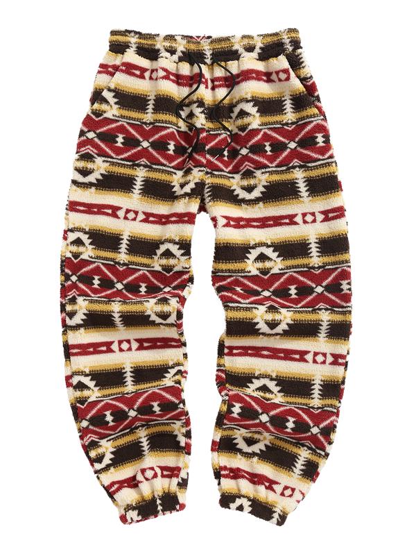 

ZAFUL Мужские повседневные брюки из флиса с этническим ацтекским геометрическим принтом и завязками на щиколотку XXL красный