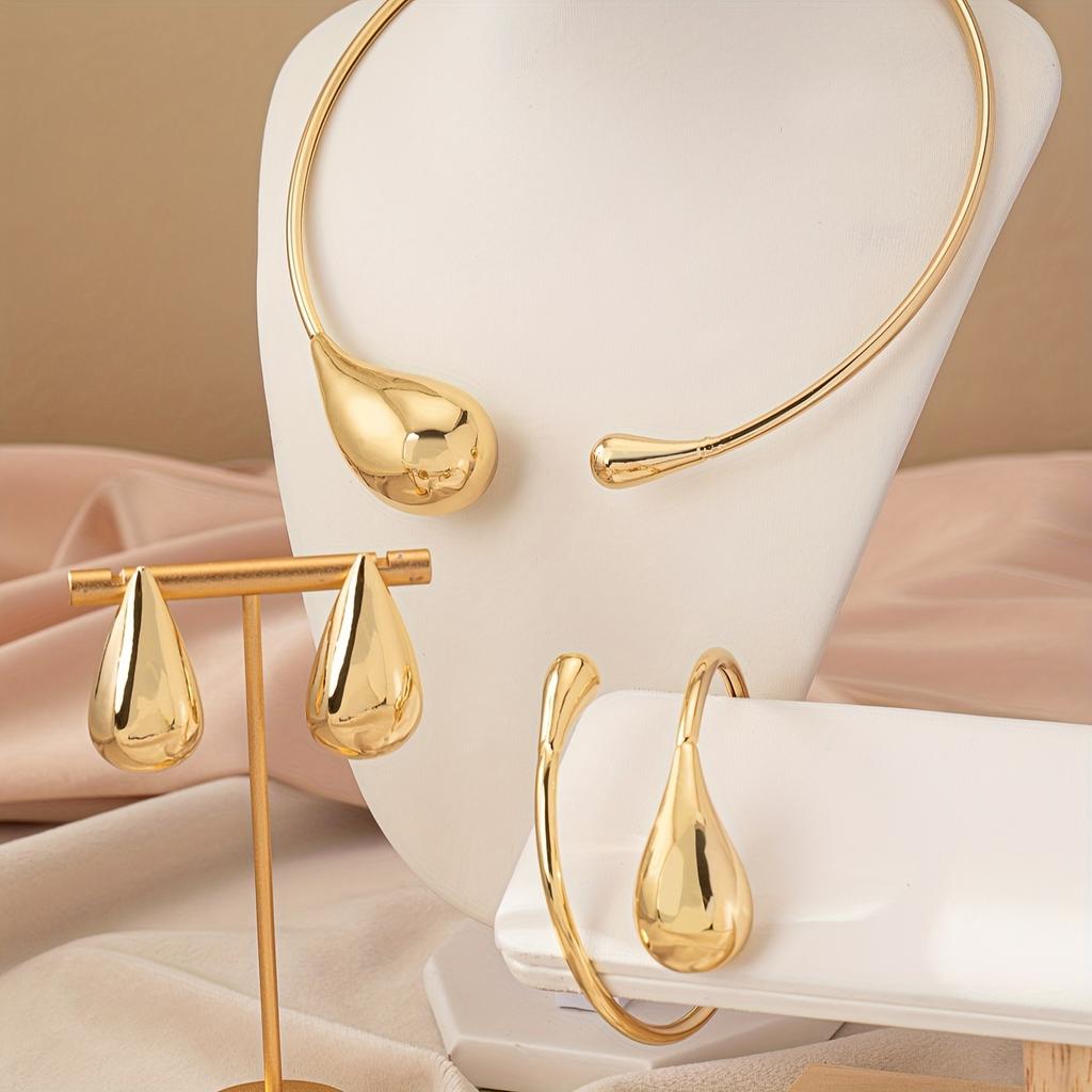Vintage Style Minimalist Teardrop Jewelry Set - Zinc Alloy Necklace, Bracelet and Earrings Set for Everyday Wear