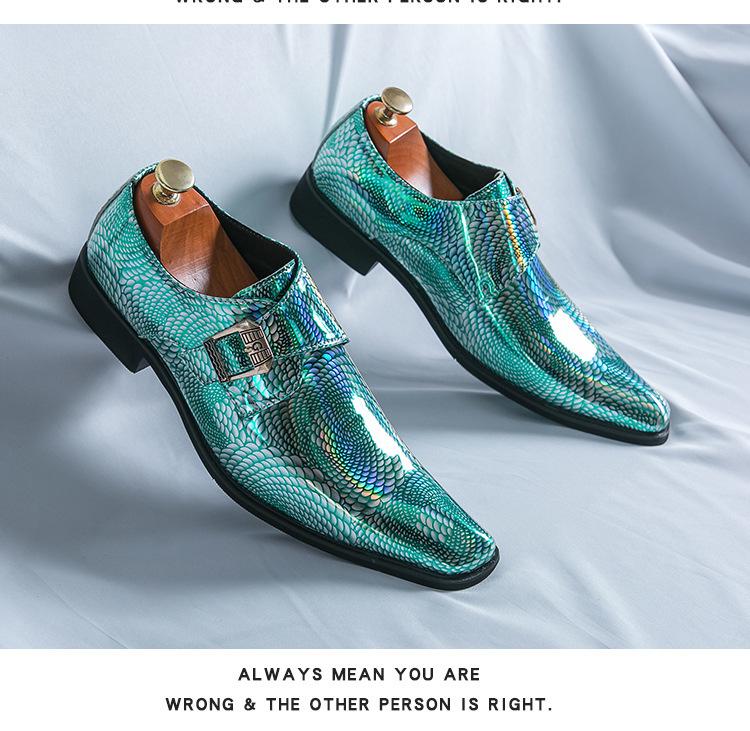 Silver Demon Pointed Toe Leather Shoes: Color-Changing, Trendy Casual Footwear for Men, Perfect for Nightclubs and All Seasons.