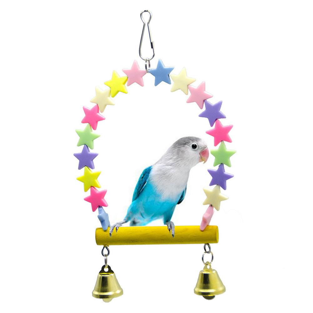 

Rainbow Star Swing Bells Standing Stick Perch Rod for Small Medium Parrot Birds Toys random #1
