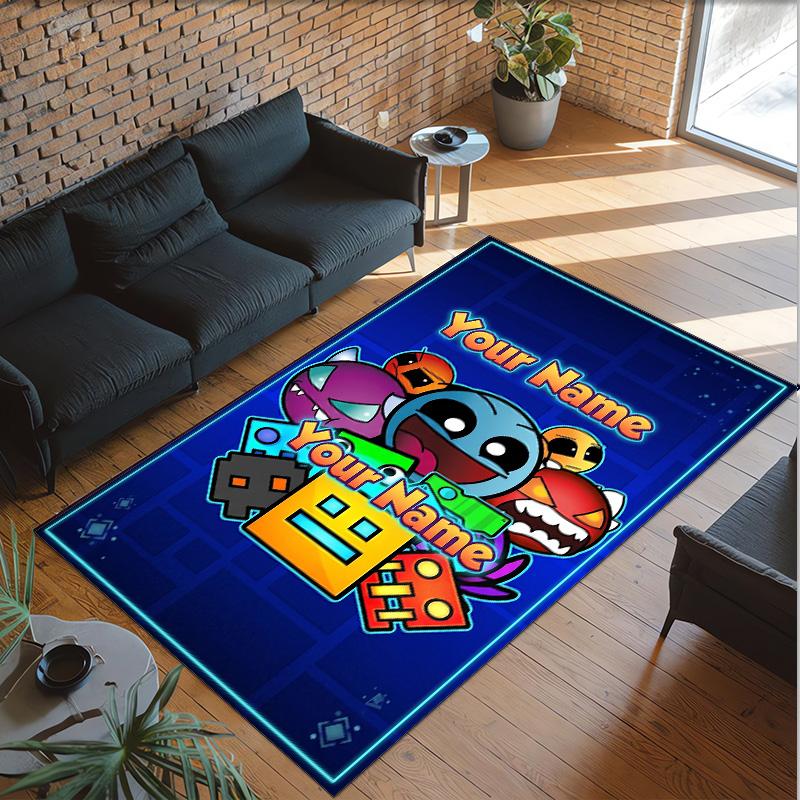 Personalized Crystal Velvet Carpet Custom Name Text,Geometry Dash Anti Slip Area Rug For Home Decoration