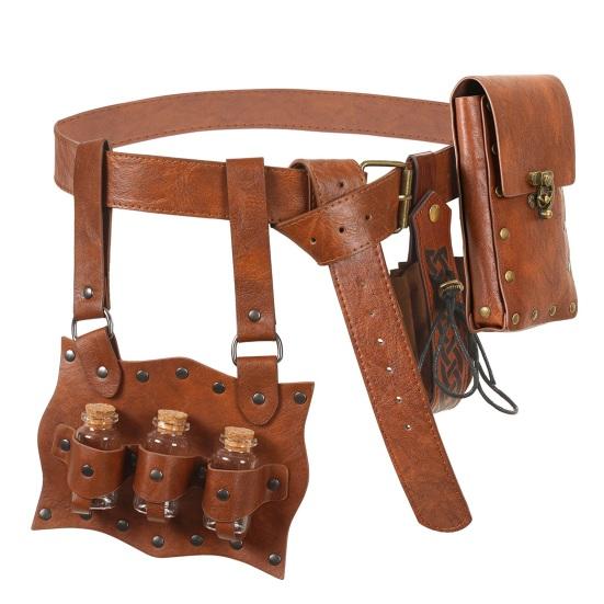 1 Set Renaissance Belt Pouch Retro Coin Purse Skirt Hike Faux Leather Medieval Fanny Pack with Adjustable Waist Strap Casual Waist Bag for Cosplay