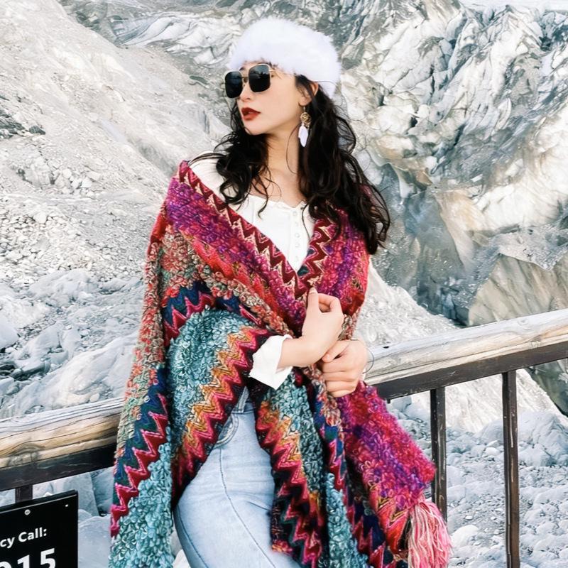 Women's Ethnic Knit Shawl: Travel Photography Cloak & Scarf for Spring & Autumn