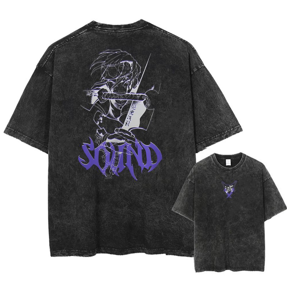 Washed Acid Washed T Shirt Man Demons Slayer Anime Y2K Classic Casual T-Shirts Summer O Neck Hip Hop Tee Shirt Oversize Clothing