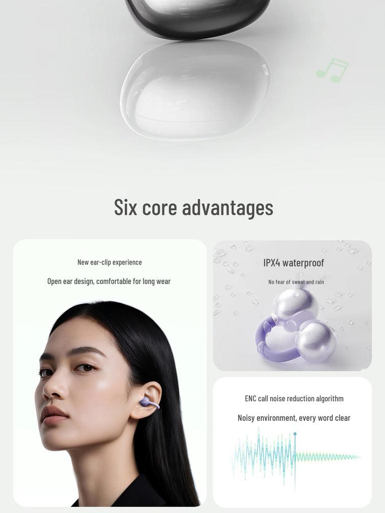 Wopin 6.0 Wireless Ear-Hook Sports Headphones with Noise Reduction