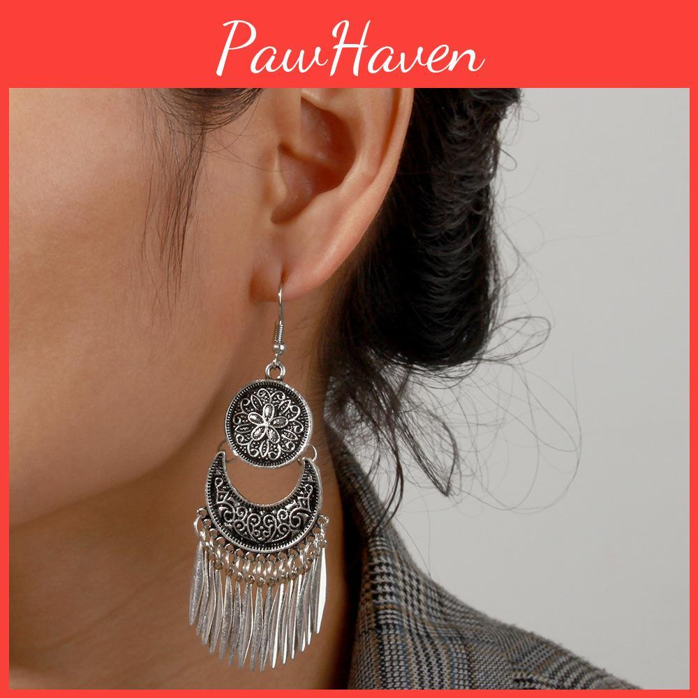 Vintage Alloy Long Drop Earrings With Silver Accents For Wedding And Festival Events