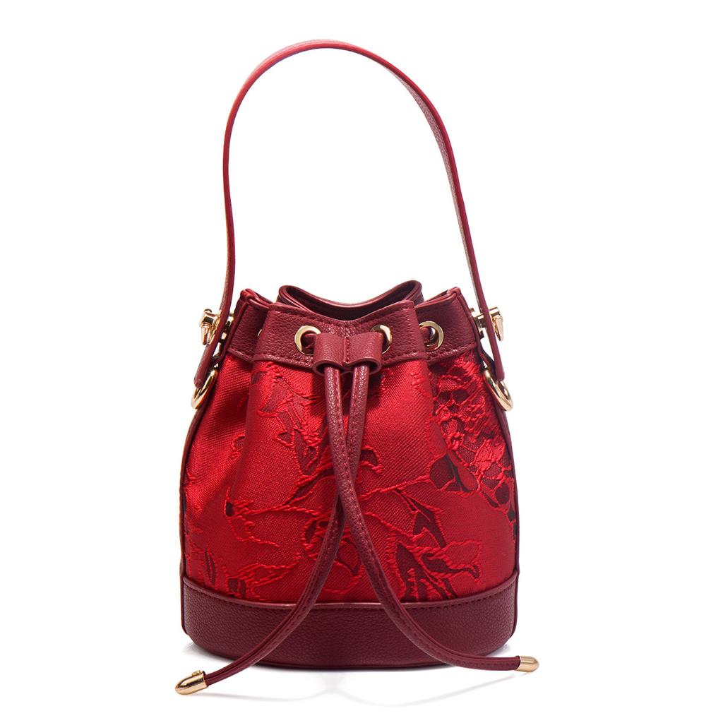 Wedding red bridal bag, women's 2024 spring-summer new fashion versatile bucket bag, high-end wedding bag