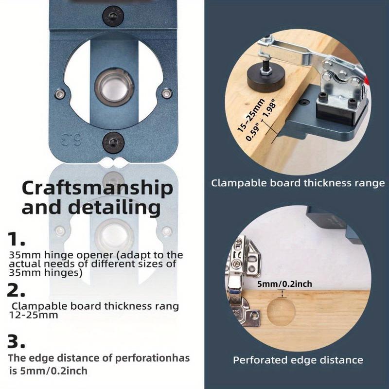 35mm Hinge Jig - Precise Boring Guide with Adjustable Edge & Quick Clamp - Hardened Drill Bits for Cabinetry, Furniture DIY